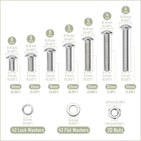 Mr. Pen- Nuts and Bolts Kit ، 146 pcs ، الفولاذ المقاوم للصدأ ، مسامير M6 (7 أحجام 6-30 مم) مسامير قبعة الرأس المقبس المتنوعة ومسامير الجوز البراغي وملحق غسالة وتشكيل الجوز in Saudi Arabia