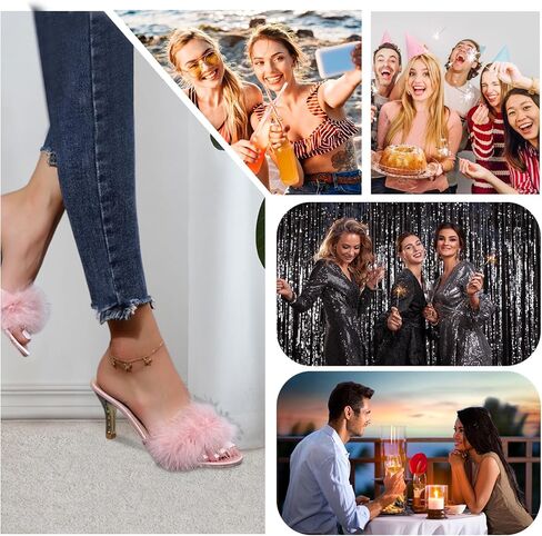 YIBLBOX Women's Round Toe Sandal Fluffy Feather Slippers Kitten Heeled Slippers in Kuwait