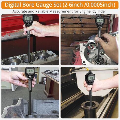 Neoteck Bore Gauge Set Digital Indicator Dial Bore Gauge (2-6"/0.0005") with Self-Centering Dial,Carbide Anvils, Insulated Grips for Deep Engine Cylinder Measurement-Black in Saudi Arabia