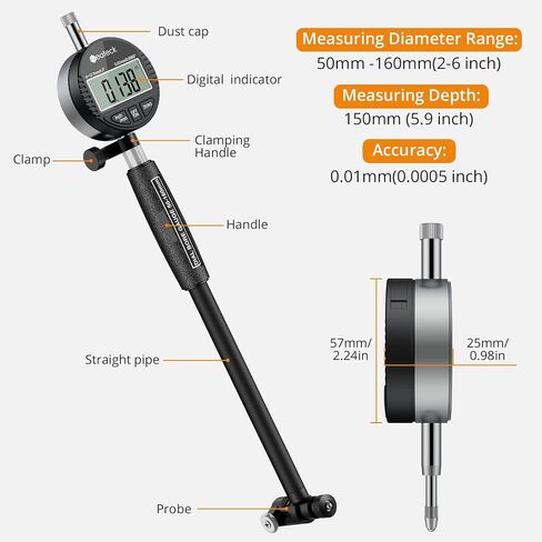 Neoteck Bore Gauge Set Digital Indicator Dial Bore Gauge (2-6"/0.0005") with Self-Centering Dial,Carbide Anvils, Insulated Grips for Deep Engine Cylinder Measurement-Black in Saudi Arabia