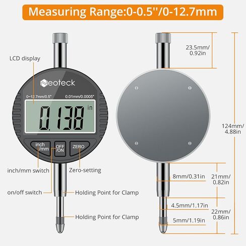 Neoteck Bore Gauge Set Digital Indicator Dial Bore Gauge (2-6"/0.0005") with Self-Centering Dial,Carbide Anvils, Insulated Grips for Deep Engine Cylinder Measurement-Black in Saudi Arabia