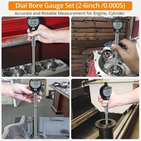 Neoteck Bore Gauge Set Digital Cordator Dial Gauge (2-6 "/0.0005") مع قرص الاتصال الذاتي ، وسندان الكربيد ، والسيدات المعزولة لقياس أسطوانة المحرك العميق الأسطوانة in Saudi Arabia