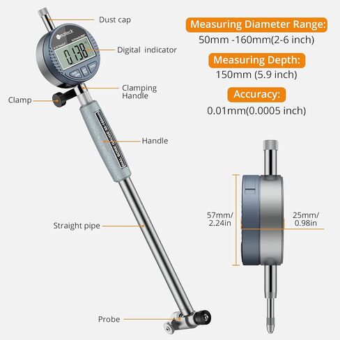 Neoteck Bore Gauge Set Digital Cordator Dial Gauge (2-6 "/0.0005") مع قرص الاتصال الذاتي ، وسندان الكربيد ، والسيدات المعزولة لقياس أسطوانة المحرك العميق الأسطوانة in Saudi Arabia