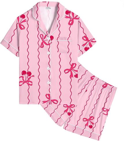 Swomog Kids Satin Pajamas مجموعات Girls Boys Button-Down Pjs Pjs Short Silk Nightwear 2 قطعة مجموعات صالة in Saudi Arabia
