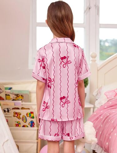 Swomog Kids Satin Pajamas مجموعات Girls Boys Button-Down Pjs Pjs Short Silk Nightwear 2 قطعة مجموعات صالة in Saudi Arabia