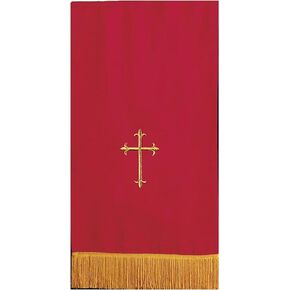 Needzo Reversible Pulpit Scarf, Red and White with Gold Colored Fringe and Cross, Catholic Church Supplies, 17 x 36 Inches