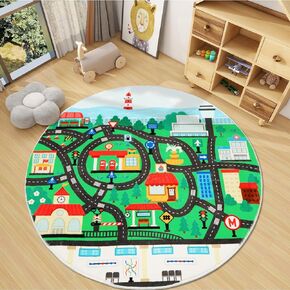 Road Traffic Kids Rug, Round 63" Villiage Map Car Rugs for Kids Toy Cars,Baby Play Mats for Floor Race Track Kids Area Rugs,Kids Play Mat Road Rug for Toddler Boys Bedroom Game Room Playroom