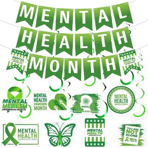 35 Pcs Mental Health Decorations Including Mental Month Banner Mental Health Awareness Hanging Swirls Therapist Mental Health Courage Faith Wall Decor Indoor Outdoor for Festival Party in Saudi Arabia
