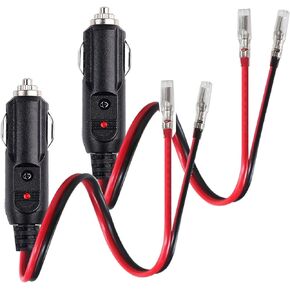2 Pack Male Cigarette Lighter Plug 12V 24V Heavy Duty 14 AWG Male Plug with 1ft Extension Cable and LED Light, 14AWG Car Replacement Heavy Duty Male 15A Fused Cigarette Lighter Socket Cord