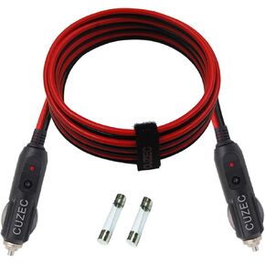 Heavy-Duty 20A 4ft / 1.2m 14 AWG Male to Male Cigarette Lighter Plug Charger Cord with LED Indicator and 20A Fuse Protection on Both Plugs