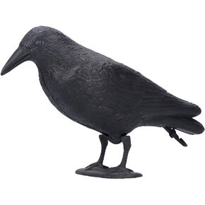 Crow Decoys, Full Body Plastic Vivid Crow Decoy, Black Flocked Crow Decoy with Feet Stake, Realistic Standing Crow Statue Fake Crows for Halloween Outdoor Yard Garden Decoration