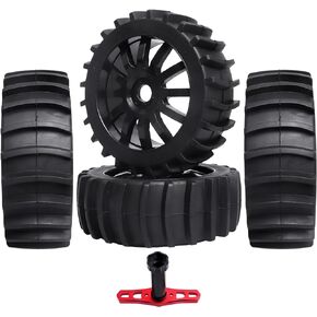 Pre-glued RC 1/8 Scale RC Off Road Buggy Snow Sand Paddle Tires Tyre and Wheels 17mm Hex for Arrma Typhon 6S, Set of 4