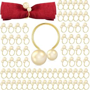 24 Pcs Pearl Napkin Rings, Gold Napkin Holder Table Napkin Buckles for Dinning Table Setting Christmas Wedding Party Supplies