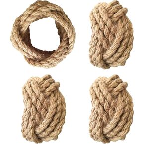 Nautical Napkin Rings Set of 4,Jute Rope Napkin Ring -Burlap Napkin Rings Set for Harvest, Thanksgiving, Christmas, Farmhouse, Beach, Party Decoration, Wedding, Dining Table etc. (4)
