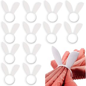 FEPITO 12Pcs Easter Bunny Ear Napkin Rings Rabbit Napkin Ring Holders Table Decorations for Spring Easter Party
