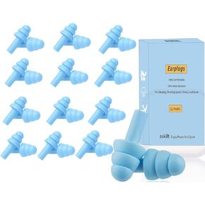 𝐄𝐀𝐑𝐏𝐋𝐔𝐆𝐒 Earplugs for Sleeping, Noise Cancelling Sound Blocking Eer Plugs Reusable Noise Reduction for Musicians Concerts Silicone(Blue,12 Pairs)