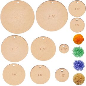 BENECREAT 20pcs 10 Sizes Pom Pom Maker Circle Wood Pompom Maker Tool Flat Round Pom Ball Craft Tool Set Trimming Guide for Needle Craft DIY Wool Knitting Craft