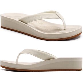 COFACE Leather Flip Flops for Women With Comfortable Arch Support Ladies Fashion Platform Thong Sandals Soft Yoga Mat Sole For Beach/Indoor Outdoor