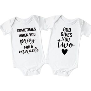 Praying For A Miracle God Gives You Two Twin Baby Announcement Onesie, Twins Pregnancy Announcement For Grandparents, Surprise Husband Baby Reveal, Rainbow Baby Announcement Onesie.