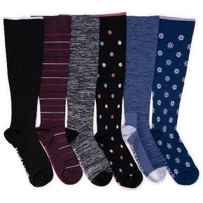 MUK LUKS Women's 6 Pack Nylon Compression Knee-High Socks, Multi, OS
