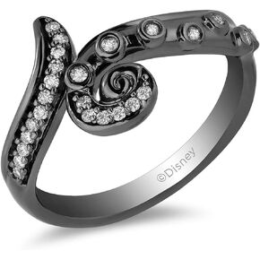 Jewelili Enchanted Disney Fine Jewelry Sterling Silver with Black Rhodium 1/6 Cttw Natural White Round Diamonds Ursula Ring