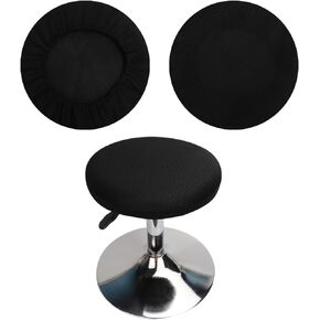 Bar Stool Covers Round 12-16 Inch/30-40cm, Luxurious Fabric Stretchable Wrinkle Resistant Washable Dustproof (1, Black)