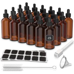 Nevlers 24 Pack Amber Glass Dropper Bottle 4 oz | Amber Dropper Bottle with Dropper for Oil | Leakproof Tincture Bottles with Dropper | Glass Eye Dropper Bottle | Essential Oil Bottles with Dropper