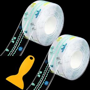 2 Pack Bathroom and Kitchen Caulking Tape Sealer,PVC Sealing Caulk for Sink,Tub Perimeter,Floor Wall Edges,Self Adhesive Decorative Caulking Strips(White 2 Rolls)