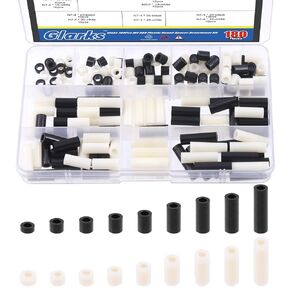 Glarks 180Pcs Nylon Round Spacer Assortment Kit for M3 Screws, Electrical Outlet Screws Spacers, Black and White ABS Round Washers Hardware Spacer Bracket for Electrical Screws Switch and Receptacle
