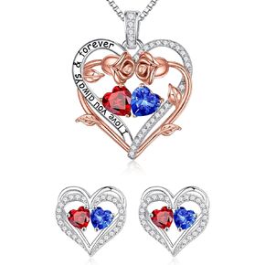 Iefil Double Birthstone Necklace and Birthstone Earrings Set