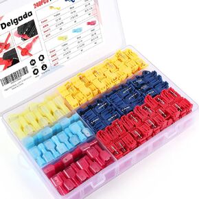 Delgada 360pcs Quick Splice Wire Connectors Kit: Electrical T Tap, Insulated Waterproof Terminals, Self-Stripping Male Disconnect with Storage Box