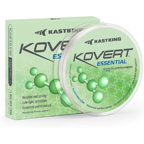 KastKing Kovert Essential 100% Fluorocarbon Fishing line, Leader Material, High Clarity, Sensitive, Low Visibility and Stretch, Highly Abrasion Resistant, Fast Sinking, 25,50,200-yard spools