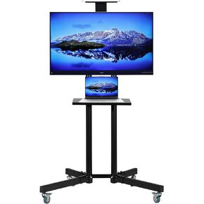 Mobile TV Stand Rolling TV Cart for 32-65 Inch LCD LED 4K Flat Curved TV-Height Adjustable Rolling TV Stand Can Support 150 lbs-Trolley Floor Stand with Tray, Maximum VESA 600x400mm.