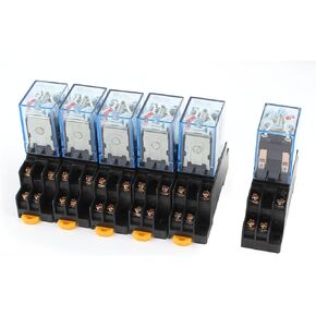 uxcell 6 Pcs AC 110/120V 5A Coil 5mm DIN Rail DPDT 8Pins Power Relay + Base