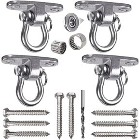 4 Sets of Silent Bearing Swing Rack, Stainless Steel Heavy Duty 180° Swivel Swing Hook, Suspension up to 1500LB Yoga Hammock Chair Rope Swing sandbag Suspension