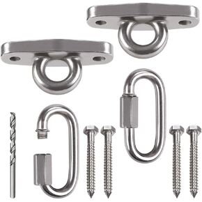 2 Pcs Heavy Duty Swing Hangers with 4 Screws SUS 304 Antirust, Playground Porch Yoga Seat Trapeze, Hammock Chair, Hanging Kit, Indoor Outdoor, 2000lb Capacity | 2 Quick Link Oval Carabiner |
