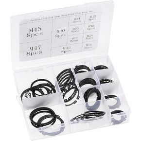 uxcell E-Clip Circlip - 88Pcs 11-Size External Retaining Shaft Snap Ring Washer Carbon Steel Assortment Set Black - Size: 25mm to 47mm