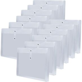 Letter A4 Size Poly String Envelope with Expandable Gusset,Clear Poly Reusable File Folders Project Paper Documents Organizer for Office School Home, 12 Pack