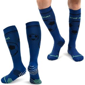 2 Pairs Soccer Socks Kids Grip Socks Soccer Girls Boys Anti Slip Sports Socks for Birthday Soccer Gifts Aged 4-16