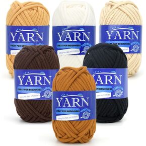 6 Pack Beginners Crochet Yarn Black Grey Beige White Cotton Crochet Yarn for Crocheting Knitting Beginners with Easy-to-See Stitches Mini Crochet Yarn for Beginners-Black White Series