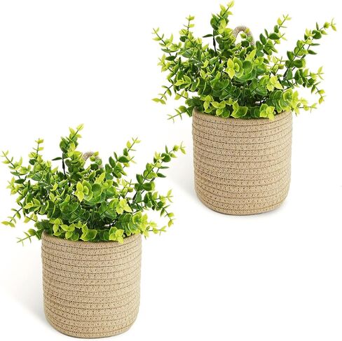 6 قطع سلة تخزين معلقة على الحائط مع حبل الجوت الاصطناعي من الأوكالبتوس، نباتات خضراء، ديكور جدار المزرعة، منظم منسوج، مجموعة سلة نباتات الزهور للشرفة، غرفة المعيشة، غرفة النوم in Kuwait