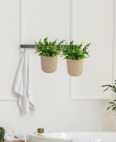 6 قطع سلة تخزين معلقة على الحائط مع حبل الجوت الاصطناعي من الأوكالبتوس، نباتات خضراء، ديكور جدار المزرعة، منظم منسوج، مجموعة سلة نباتات الزهور للشرفة، غرفة المعيشة، غرفة النوم in Kuwait