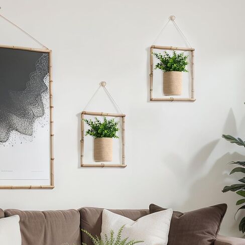 6 قطع سلة تخزين معلقة على الحائط مع حبل الجوت الاصطناعي من الأوكالبتوس، نباتات خضراء، ديكور جدار المزرعة، منظم منسوج، مجموعة سلة نباتات الزهور للشرفة، غرفة المعيشة، غرفة النوم in Kuwait