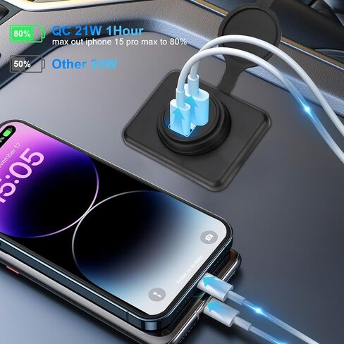 2 قطعة منفذ USB مزدوج 4.2 أمبير لشاحن السيارة مع غطاء، شاحن سريع 21 وات 12 فولت-24 فولت QC3.0 مزدوج USB-A لوحة منفذ جداري مثبت على الحائط ومحول سيارة للحافلة RV والقوارب البحرية ATV شاحنة عربة الجولف in Saudi Arabia