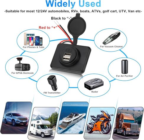 2 قطعة منفذ USB مزدوج 4.2 أمبير لشاحن السيارة مع غطاء، شاحن سريع 21 وات 12 فولت-24 فولت QC3.0 مزدوج USB-A لوحة منفذ جداري مثبت على الحائط ومحول سيارة للحافلة RV والقوارب البحرية ATV شاحنة عربة الجولف in Kuwait