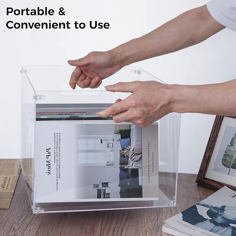 صندوق منظم ملفات معلق، منظم ملفات أكريليك شفاف بمقابض، صندوق تخزين قياسي للملفات لسطح المكتب المنزلي (الحجم: A4-12x14x10) in Kuwait