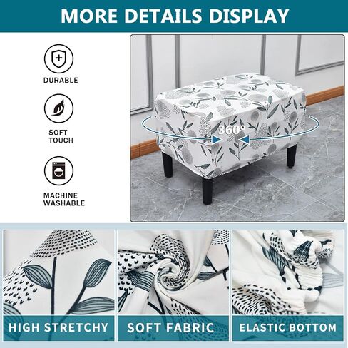 KRFOONN Stretch Ottoman Cover Slipcover Rectangle Footrest Stool Covers Removable Storage Ottoman Cover for Foot Stool Furniture Protector Covers with Non Slip Elastic Bottom (24, X-Large) in Kuwait