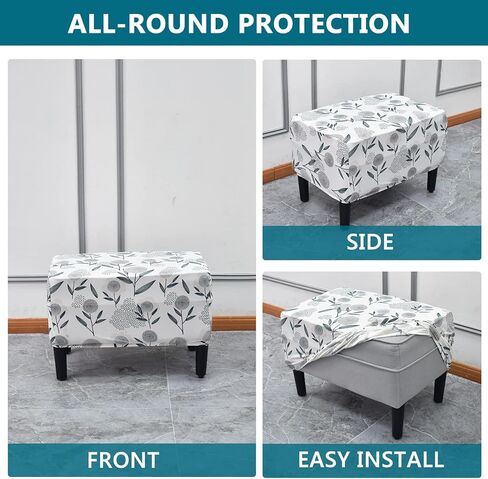 KRFOONN Stretch Ottoman Cover Slipcover Rectangle Footrest Stool Covers Removable Storage Ottoman Cover for Foot Stool Furniture Protector Covers with Non Slip Elastic Bottom (24, X-Large) in Kuwait