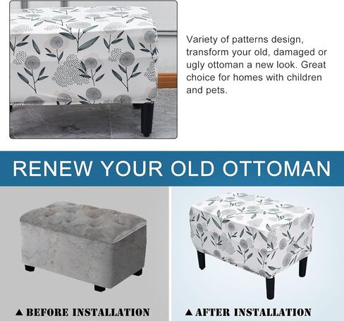 KRFOONN Stretch Ottoman Cover Slipcover Rectangle Footrest Stool Covers Removable Storage Ottoman Cover for Foot Stool Furniture Protector Covers with Non Slip Elastic Bottom (24, X-Large) in Kuwait