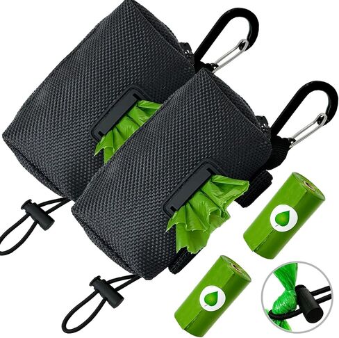 Dog Poop Bag Holder, 2 Pack Poop Bag Holder for Leash, CAKOVANO Pet Waste Bag Dispenser Dog Bag Holder Leash Attachment, Hands-Free Poop Bag Dispenser with Carabiner Clip with 2 Rolls of Poop Bags in Saudi Arabia